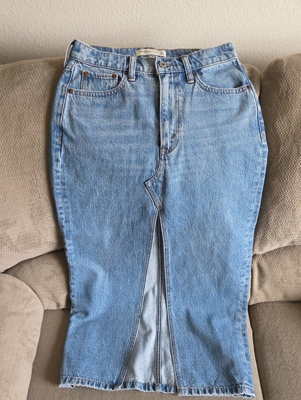 Abercrombie & Fitch Light Blue Straight Denim Skirt with Front Slit
